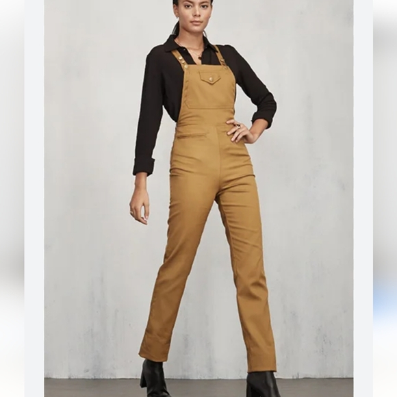 Reformation Fella Cotton Canvas Overalls Green Brown Size Small - Picture 1 of 10